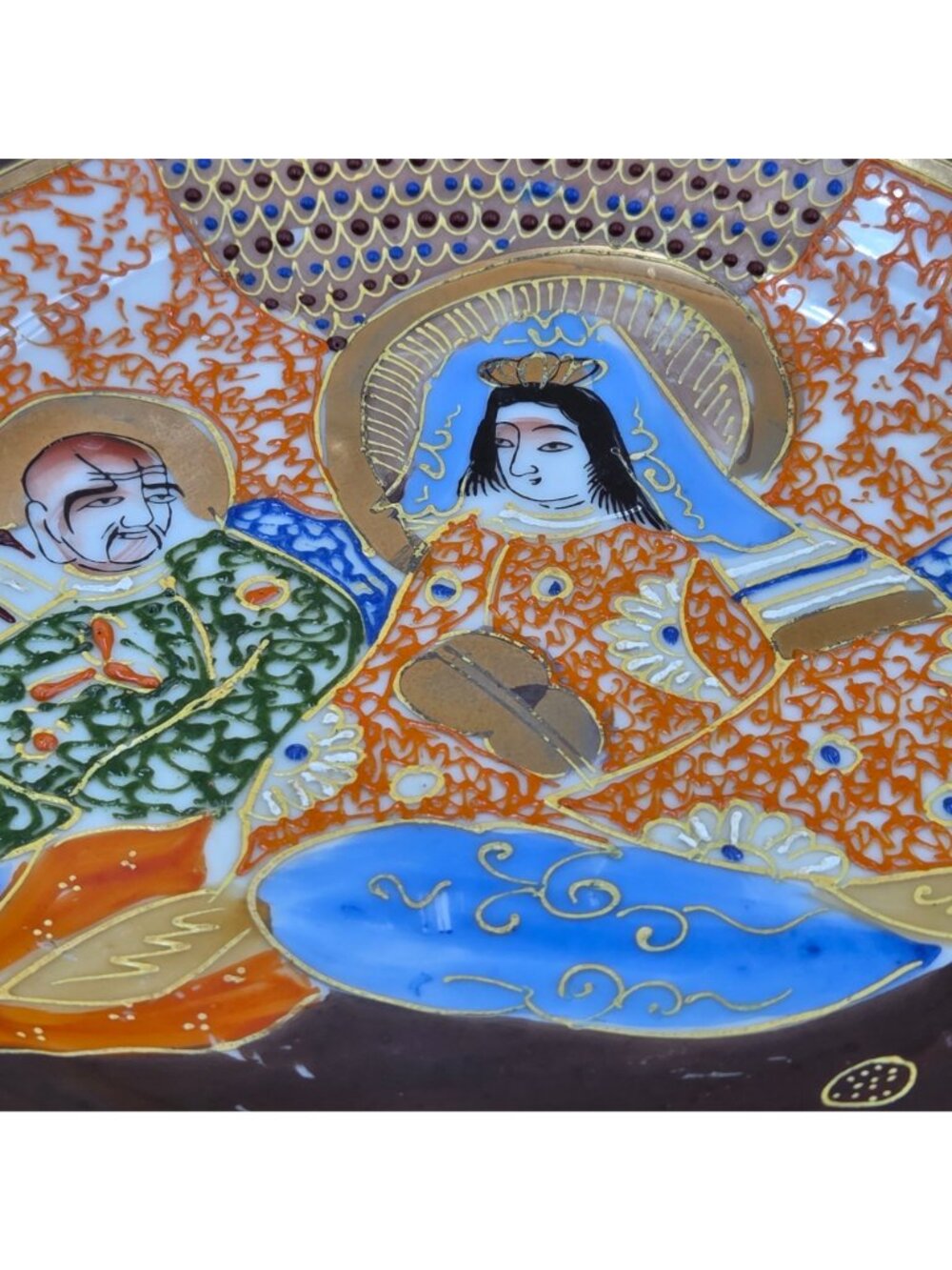 Vintage Japanese Satsuma Moriage Kannon Arhat Hand Painted Salad Plate - Picture 9 of 11